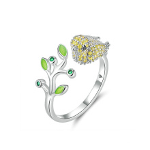 heißer verkauf cooper ring gold vogel blume offener ring verstellbarer kubikzircon emaille ring kupfer